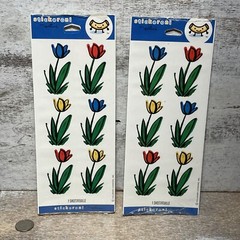 Lot of 2 Hallmark Stickeroni Colorful Tulip Flowers 1 Sheet, 12 Counts Total New