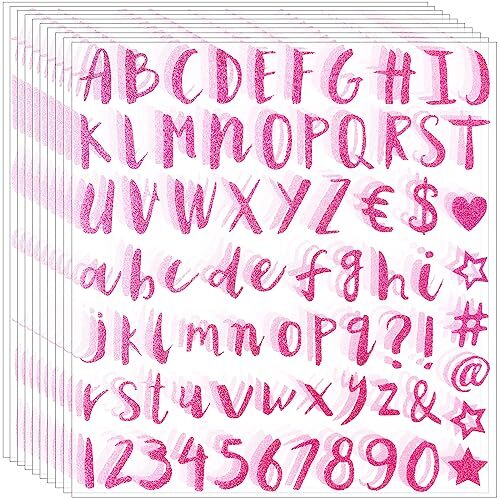 Glitter Letter Stickers 810 Pieces 10 Sheets Alphabet Number 1 Inch Pink