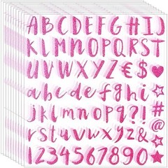 Glitter Letter Stickers 810 Pieces 10 Sheets Alphabet Number 1 Inch Pink
