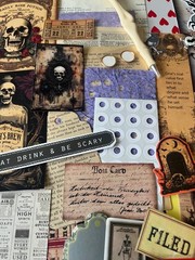 #777 SKELETON 100+PCS 3D JUNK JOURNAL SCRAPBOOKING w/ Real Ephemera & Bone Pen