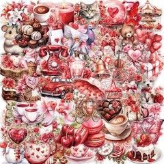 50 Pcs Red Valentine’s Day Waterproof Clear Stickers – Romantic Valentines