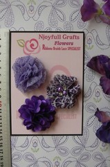 Purple Violet & Black Mix 50mm Across 3 Flower Mix Organza HANDMADE NJC T2 Ab