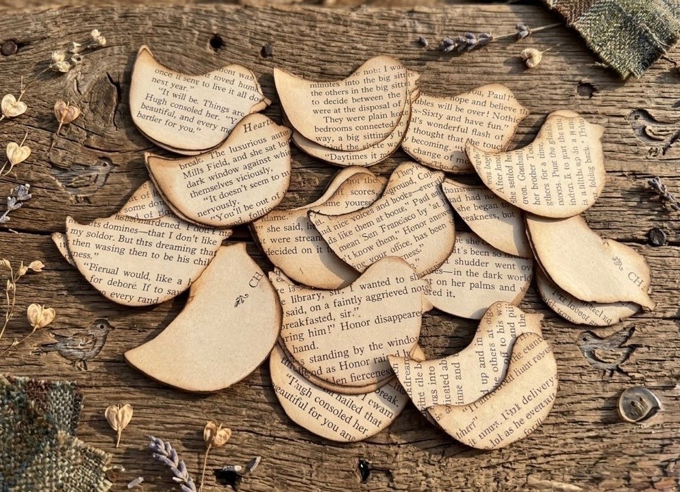 60 Handmade Vintage Book Paper Bird Cutouts – Shabby Chic Journaling Ephemera