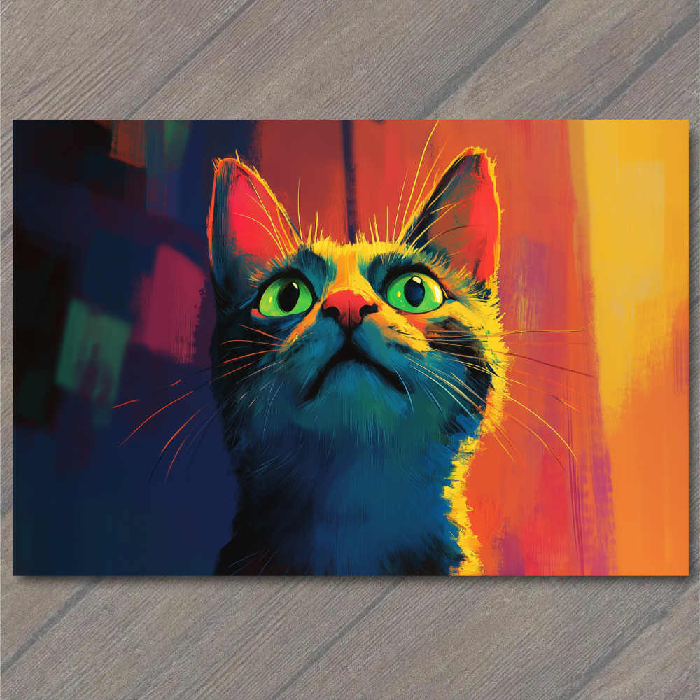 STICKER Rainbow Kitten Blue Gold Eyes Pink Orange Neon Glow Whiskers Bright Po