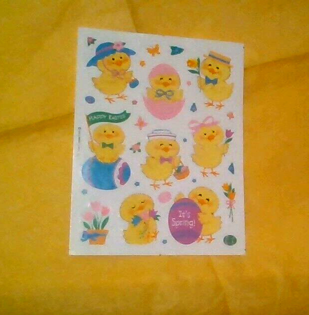 Vintage NEW – Easter-Spring-FUZZY Cute Little Chicks Stickers – Single Sheet
