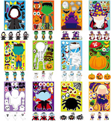 48 PCS Halloween Make-A-Face Stickers Halloween Characters Stickers for Kids Mak