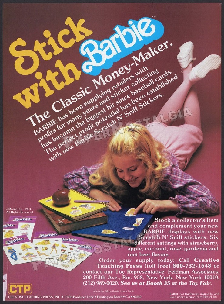 CTP / BARBIE – Original 1984 Trade AD / ADVERT _ Scratch N’ Sniff stickers promo