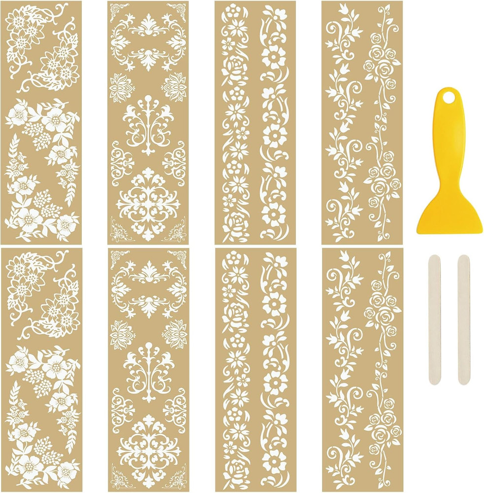 8 Sheets Gilding Lace Rub on Transfer Sticker, Gold Foil Stamping Stickers Gold