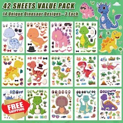 Cosomia Dinosaur Make Face Stickers 42 Sheets
