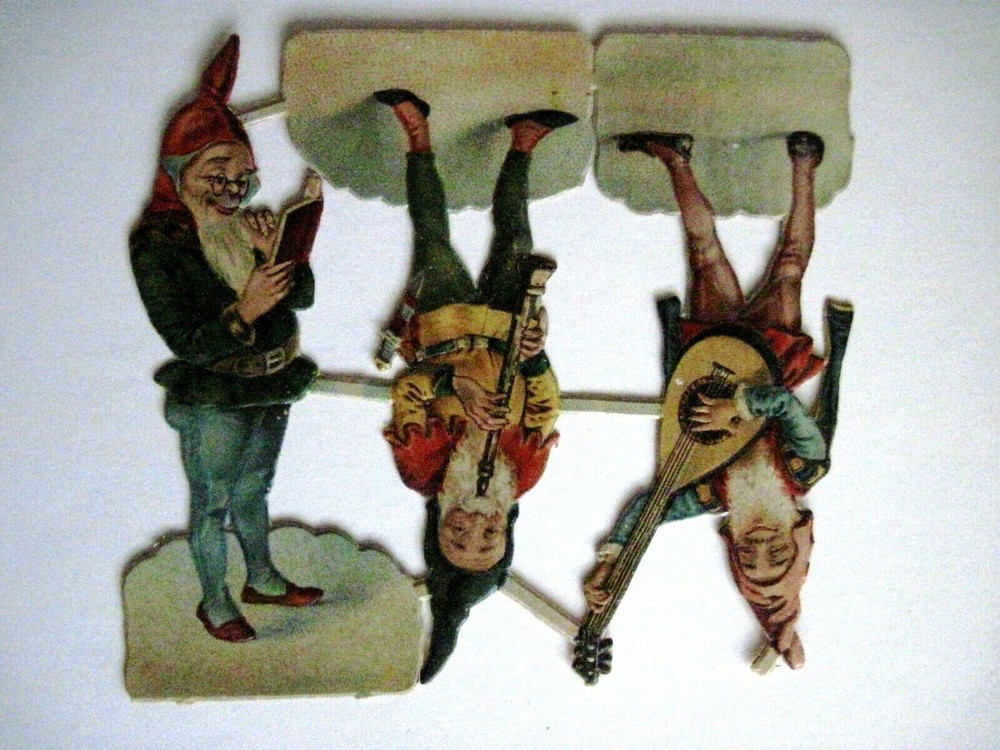 Fantastic 1800’s Vintage Die Cut of Old Men Playing Instruments-Germany-L&B (A)*