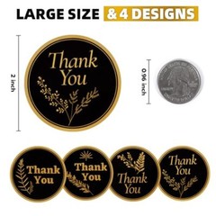 Thank You Stickers 2 inch Round, 500pcs Foil Black Thank You Black Foil