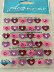 Jolee’s Boutique Sticker 3D HEARTS GLITTER HEARTS W/ GEMSTONE CENTER 3 COLORS