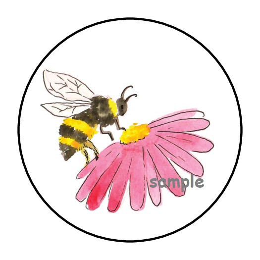30 BUMBLE BEE AND FLOWER ENVELOPE SEALS LABELS STICKERS 1.5″ ROUND FLORAL