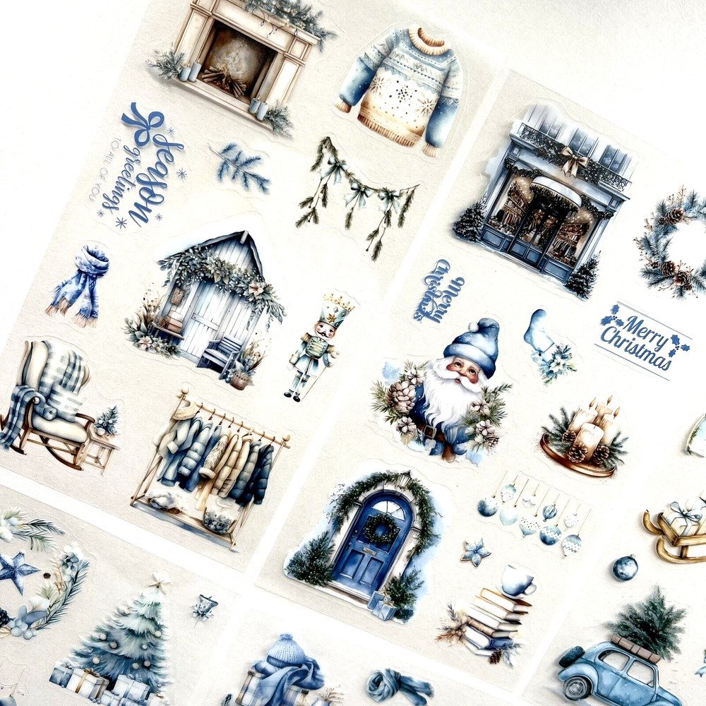 Christmas Stickers 6 Sheets Blue Junk Journal Collage Planner Scrapbooking Cards