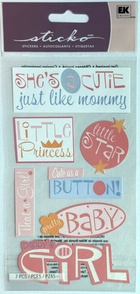Sticko Scrapbook Stickers Baby Girl Cute As A Button Little Princess
