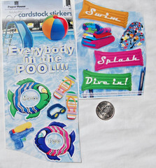 paper house sticky pix stickers POOL swim marco polo flip flops floaties water
