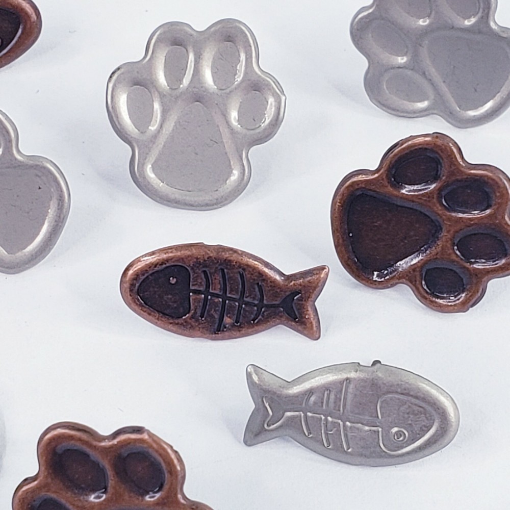 12 Cat Paw Fish Brads Antique Bronze Pewter Cardmaking Scrapbooking Paper Crafts