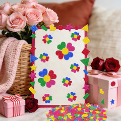 625Pc Glitter Foam Stickers Heart Star Circle Shape Sticker(5,Multicolour) | Sel