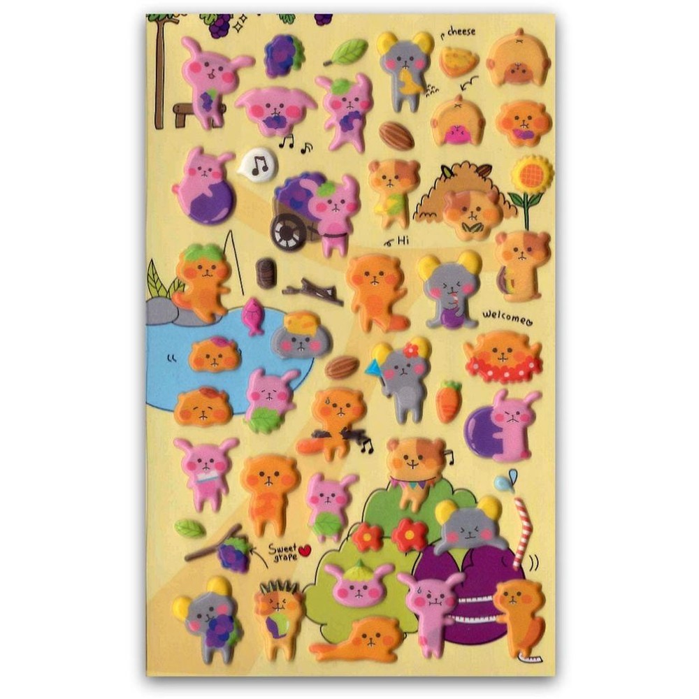 ✰ CUTE HAMSTER STICKERS Chi Chi Sheet Animal Raised Vinyl Scrapbook Sticker NEW