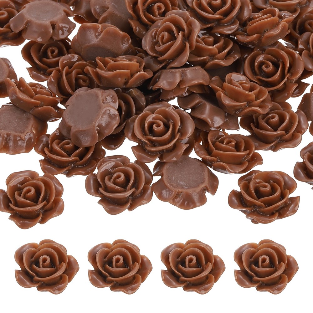 13mm Resin Rose Flatback Charms, 60 Pcs Cabochon Embellishment, Dark Brown