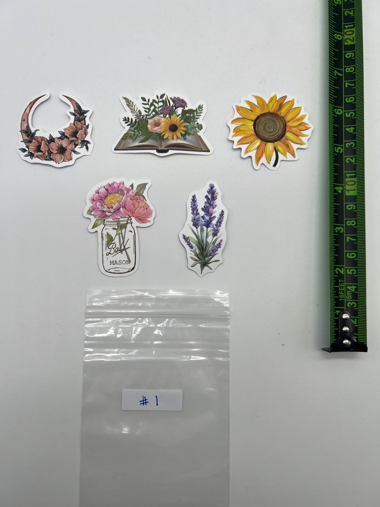 Multiuse Vinyl Sticker Lot of 5 Asstd Colors & Sizes – Flower Plant Flora Fauna