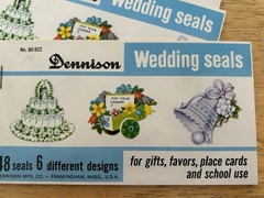 VINTAGE DENNISON SHOWER & WEDDING SEALS UNUSED 6 DIFF DESIGNS 3 books 144 TOTAL
