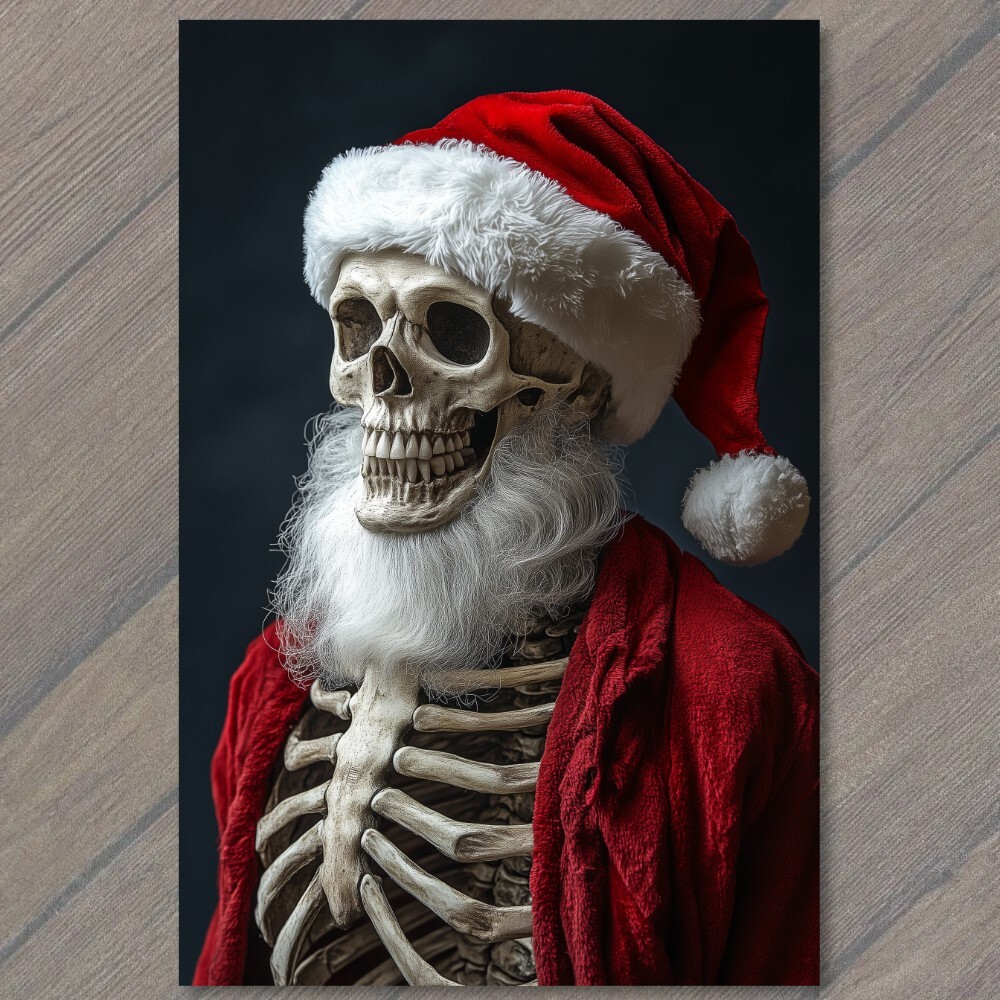 STICKER Skeleton Santa Claus Beard Red Hat Creepy Grim Christmas Horror Xmas