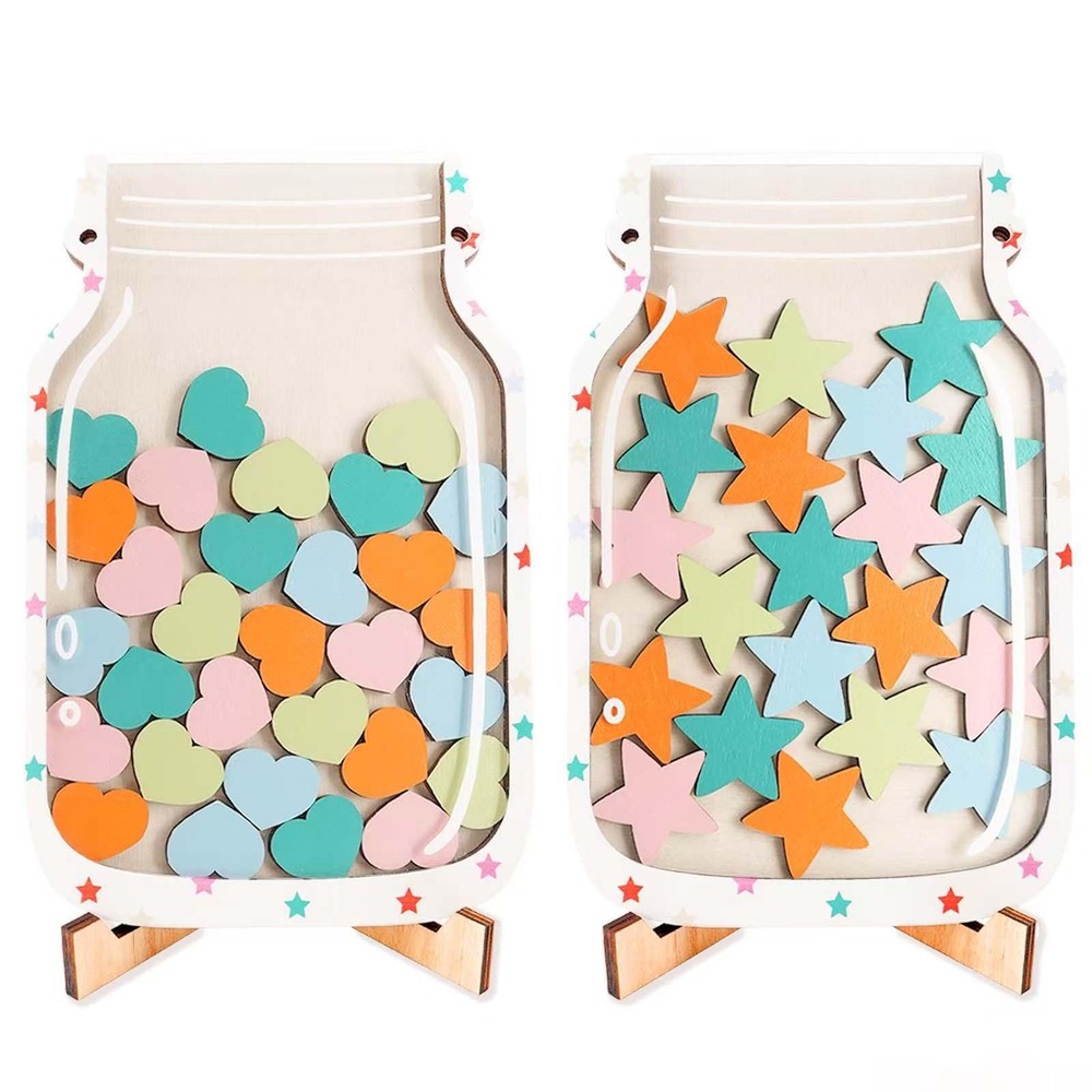 2 Pack Magnetic Reward Jar for Kids, Star & Heart Reward System