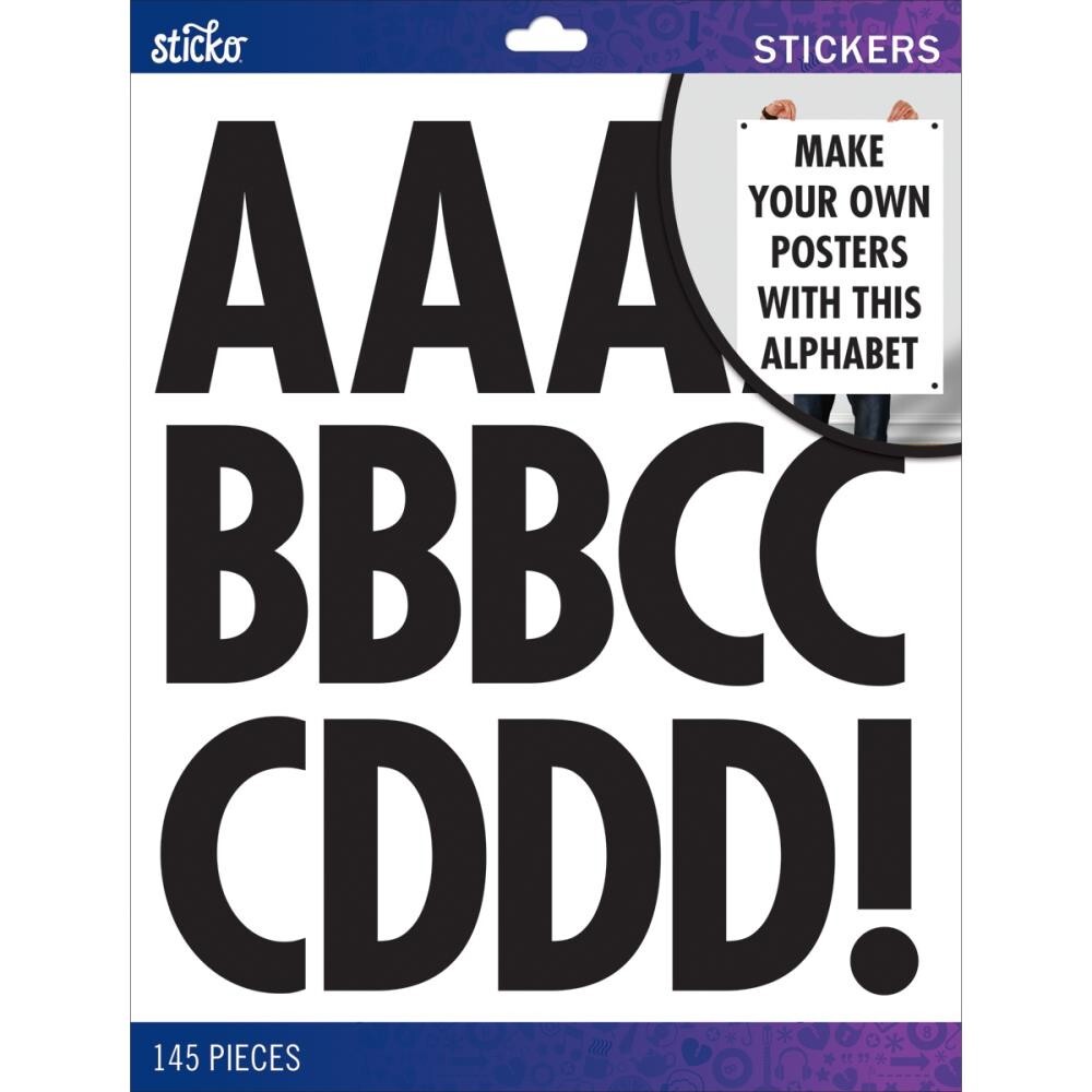 STICKO ALPHABET STICKERS – BLACK FUTURA REGULAR- X LARGE – 10 SHEETS – 6.5 cm