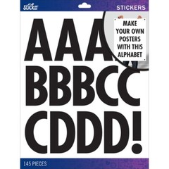 STICKO ALPHABET STICKERS – BLACK FUTURA REGULAR- X LARGE – 10 SHEETS – 6.5 cm