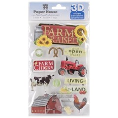 PAPER HOUSE 3D STICKERS – FARM RAISED – Tractor, Barn, Rooster, Chic, Cow, Corn