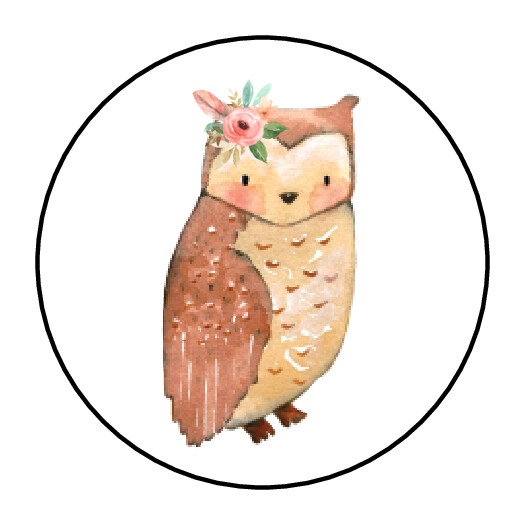 30 1.5″ WOODLAND ANIMAL GIRL OWL BABY SHOWER FAVOR LABELS ROUND STICKERS