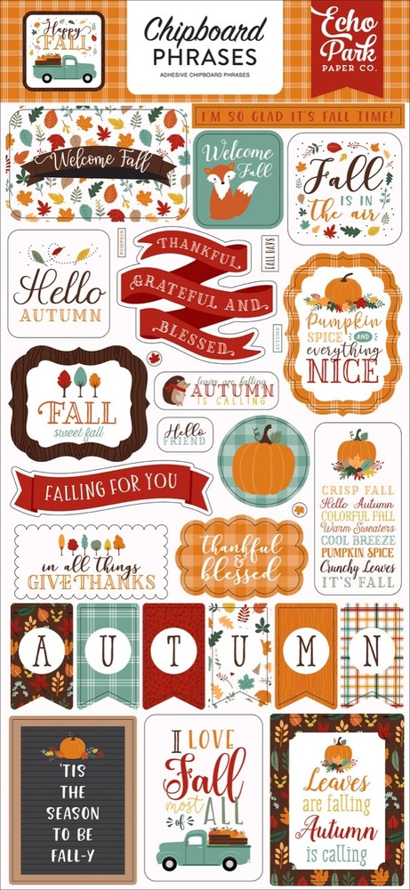 Echo Park Paper HAPPY FALL 6×13 Sheet of Chipboard Phrases