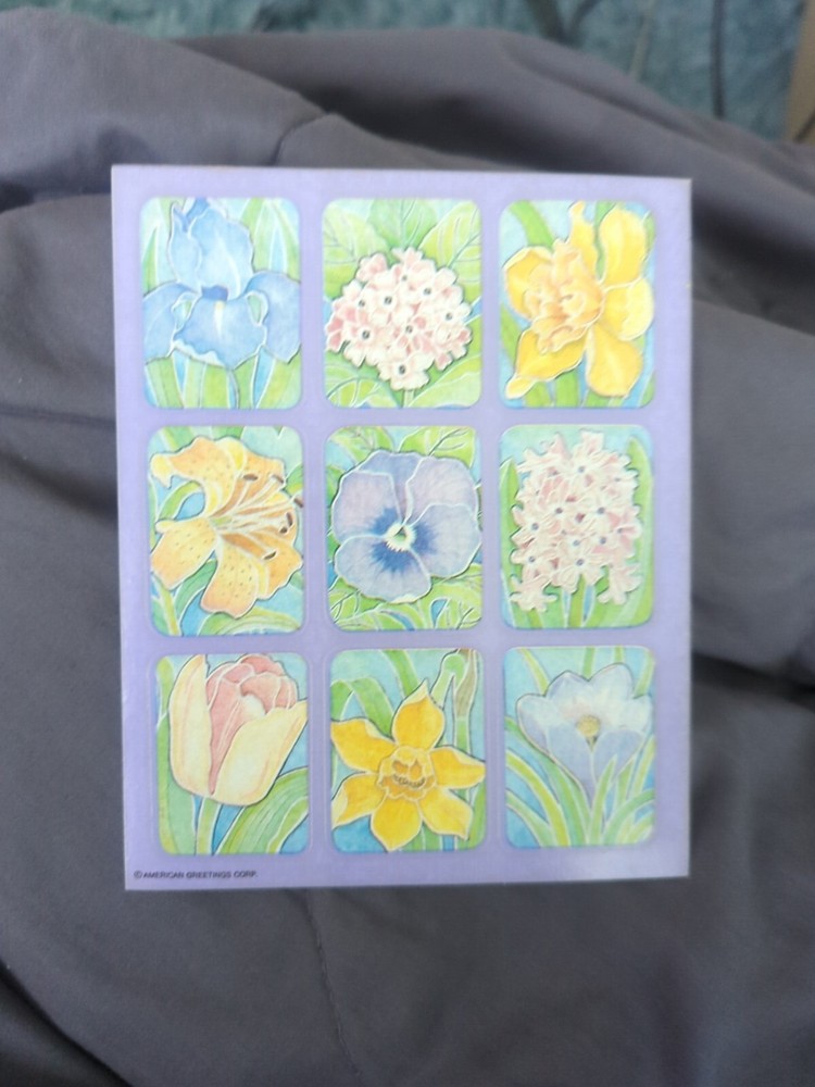 Vintage American Greetings Stickers Flowers Daffodil Iris Pansy Lily 1 Sheet
