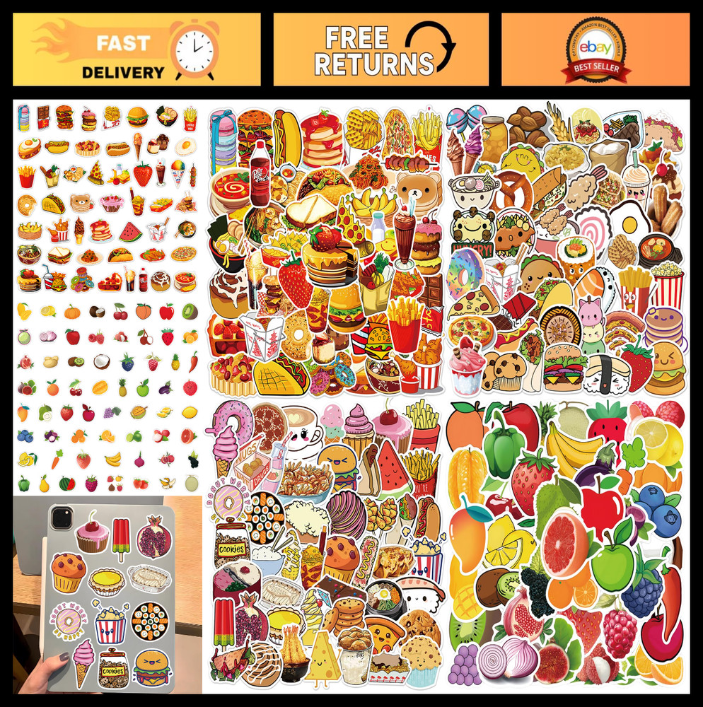 200Pcs Waterproof Food Stickers for Kids & Adults, Cute Decals for Water Bottles