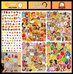 200Pcs Waterproof Food Stickers for Kids & Adults, Cute Decals for Water Bottles