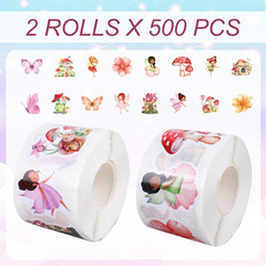 1000 Pcs Spring Fairy Stickers Roll Watercolor Wonderland Flower Mushroom Butter