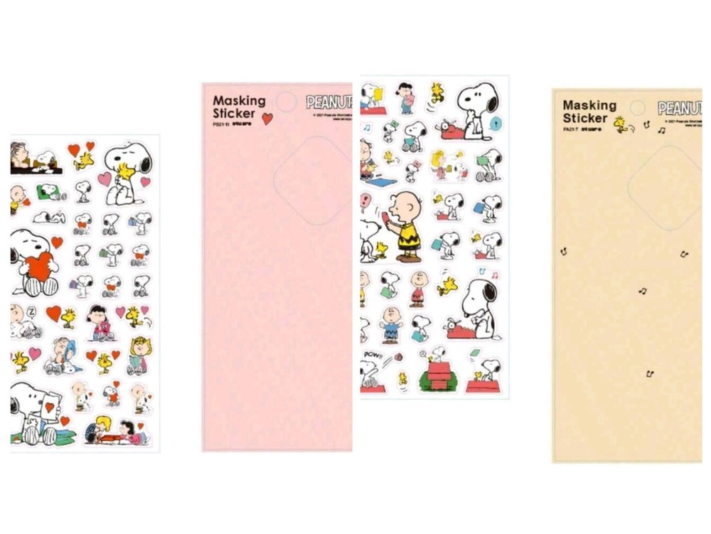 Peanuts Snoopy Masking Stickers Cute Kawaii 2021 Set Of 2 (White And Pink) New!