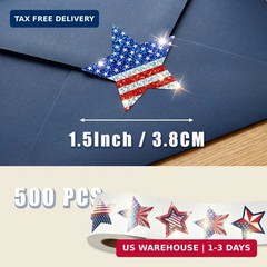 500 PCS Sparkly Bling Patriotic Star Stickers, 1.5″ Waterproof American Flag Dec