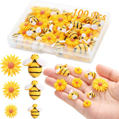 100 Pcs Resin Bees Daisy Decor Bumblebee Sunflowers Embellishment Bees Charms…