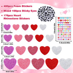 676 Pcs Valentines Heart Foam Stickers,4 Sizes 5 Colors Glitter Self Adhesive He