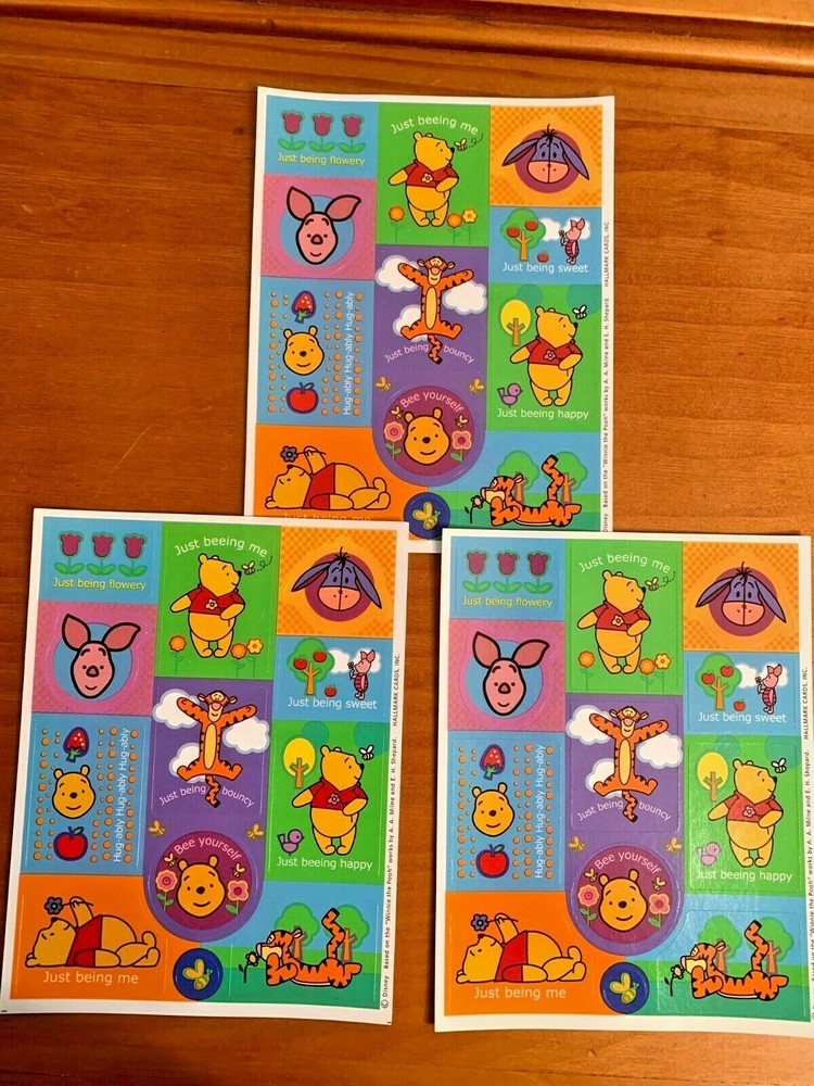 Vintage Hallmark Stickers DISNEY WINNIE THE POOH Piglet Tigger Eeyore 3 Sheets