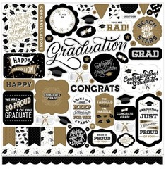 (1) 12×12 Sheet Echo Park Paper GRADUATION Scrapbook Element Stickers