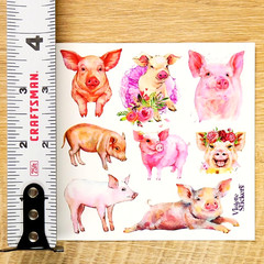 Violette Stickers – Pink Pigs – 1 Floral Pig Farm Animal Sticker Sheet – Crafts