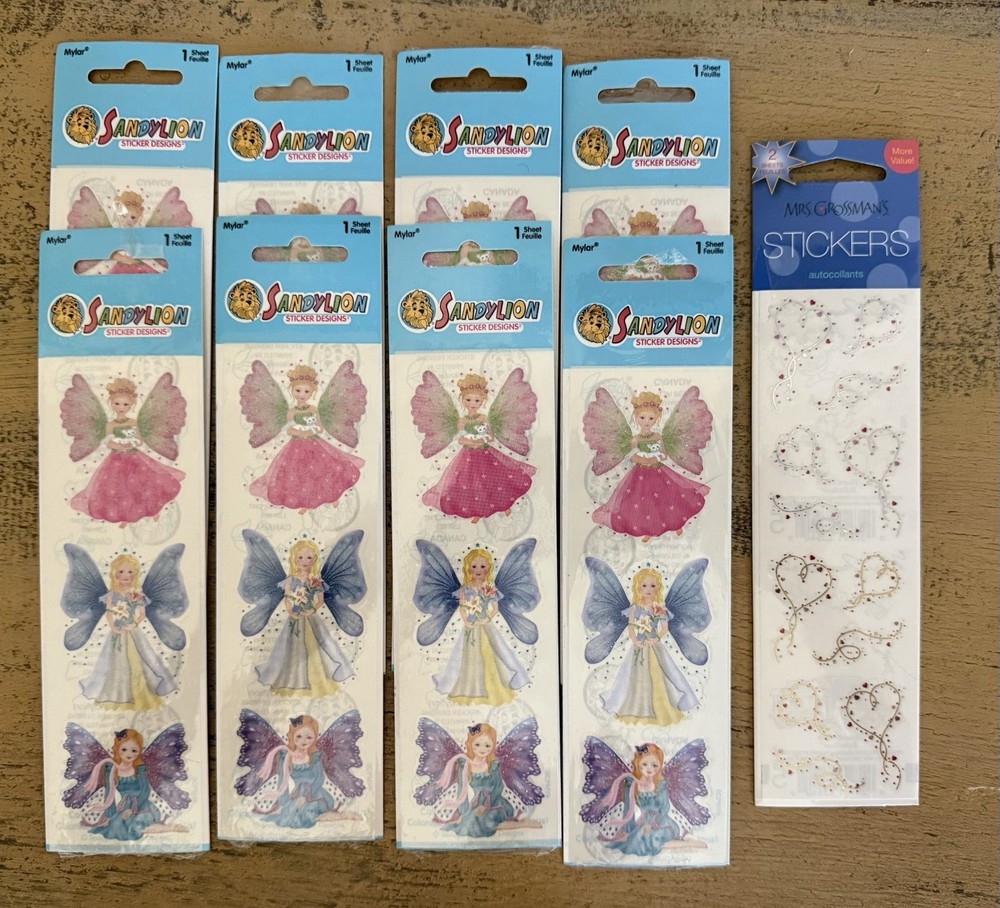 Sandylion Fairy Stickers Sparkly Wings 8 Sheets Grossman Heart Throb 2 Sheets