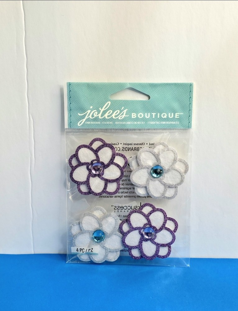 FREE SHIP Jolee’s FELT CHRISTMAS FLOWERS Scrapbook Sticker HOLIDAYS PURPLE WHITE