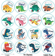1000Pcs Dinosaur Stickers for Kids Boy Girl Teacher round Cute Animal Children R