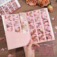 Pink Roses Bible Tabs, 105 Pcs Oil Painting Floral Gold Foil Index Tabs with Rul