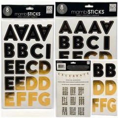 Me & My Big Ideas mambiSTICKS Black Gold Foil Alphabet Number Stickers 8 Sheets