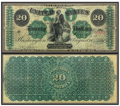 $20 Twenty Dollar 1861 Demand Note (US CURRENCY STICKERS) (Lot OF 1)